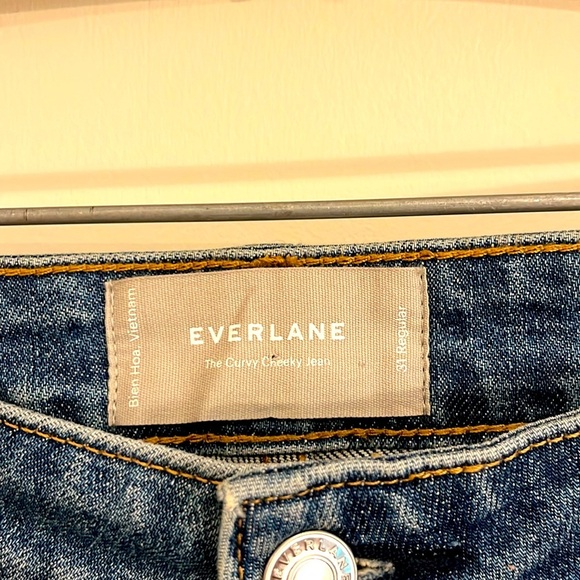 EVERLANE Curvy Cheeky Jeans Women’s 31 High Rise Denim Boho Fabric Cuffed Hem - Picture 5 of 10